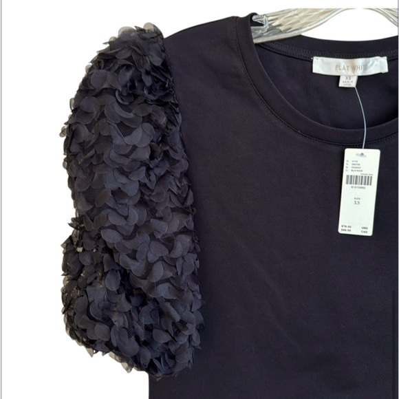 NWT Anthropologie Black Ruffle-Sleeve Top by Flat White Size XS - Picture 8 of 11